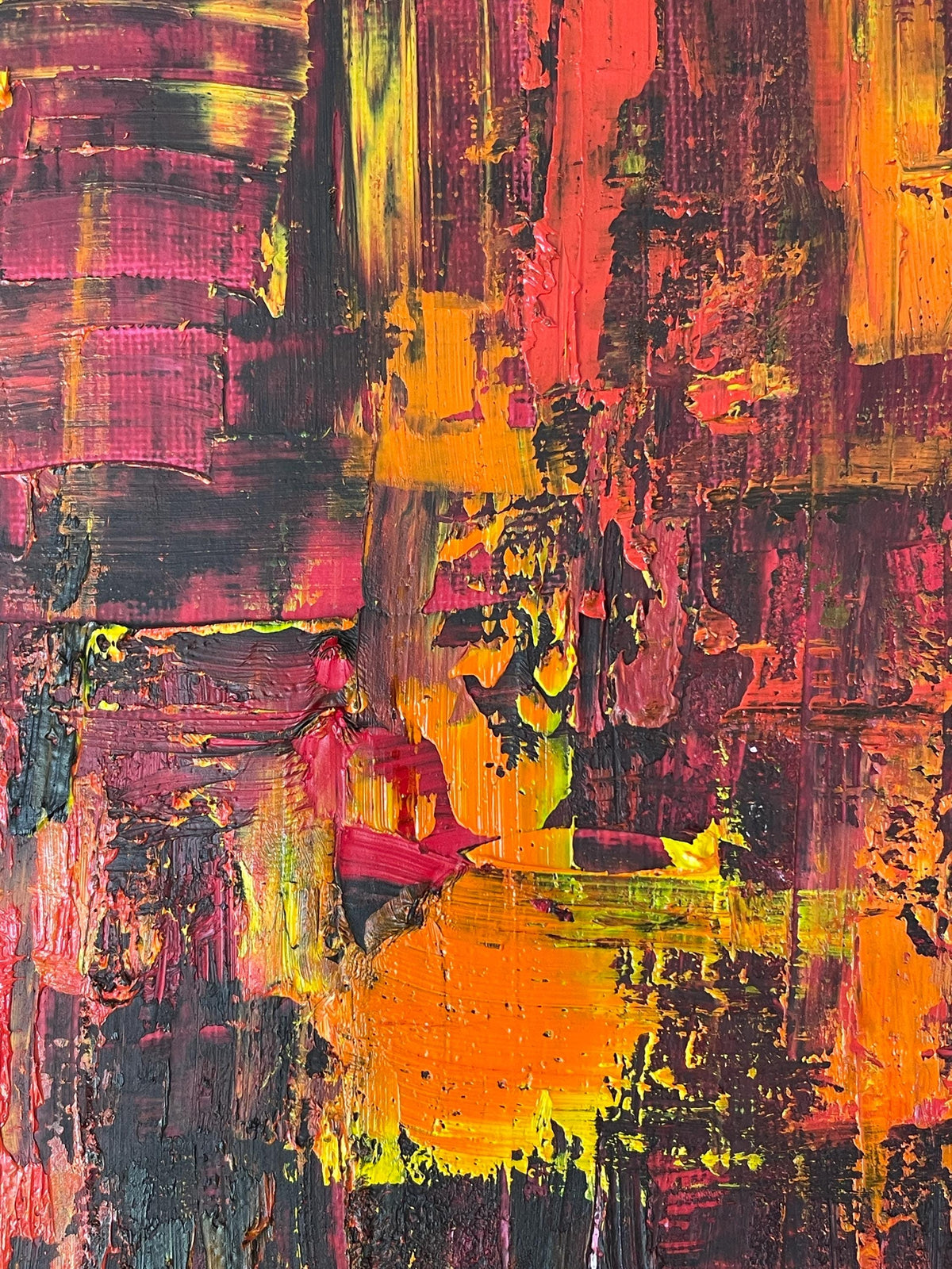 Red Orange Yellow (oil on canvas) by Carol Burns BA, MA