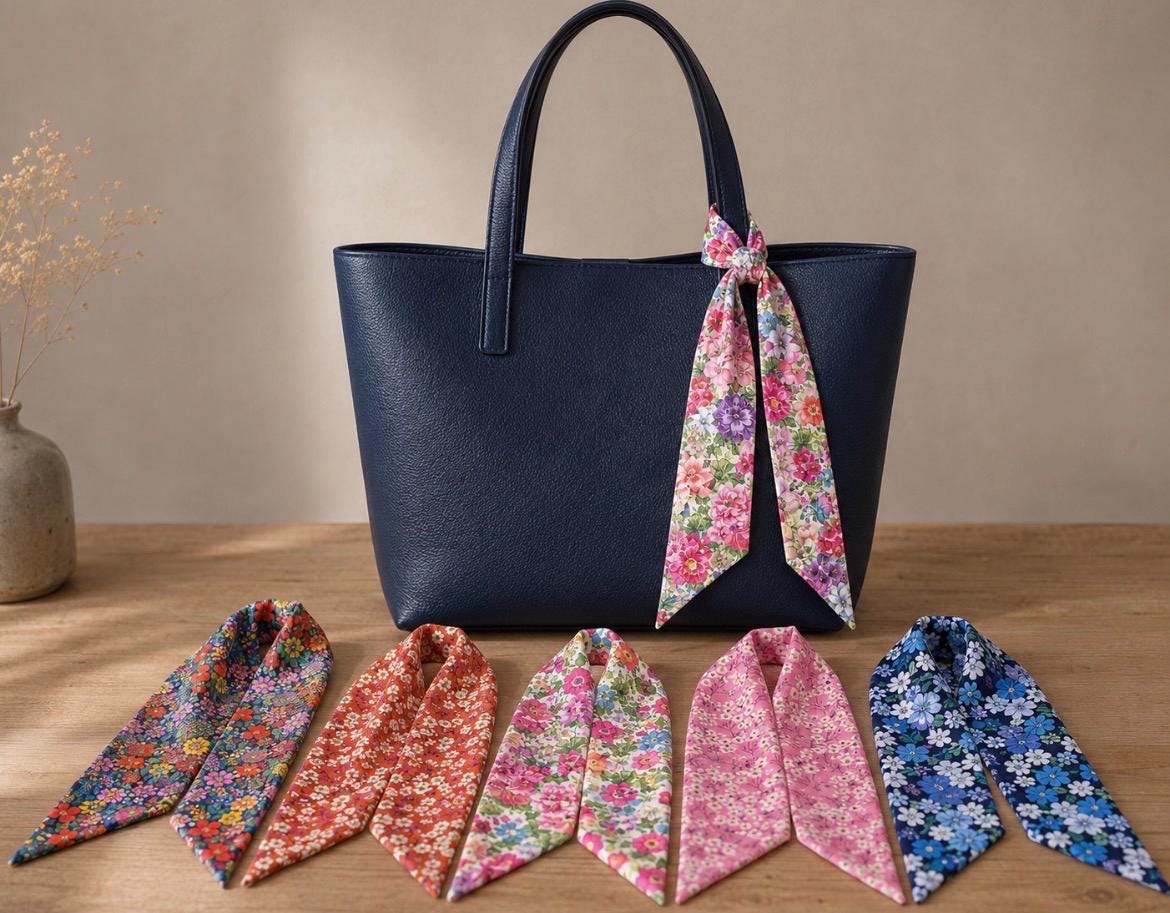 Liberty Tana Lawn Fabric Handbag Scarf | Double-Sided Bag Handle Strap | Skinny Scarf | Handmade in Cornwall